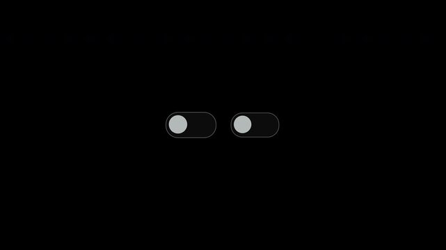 Dual glowing blue toggle switch sliders activating and deactivating in dark mode interface