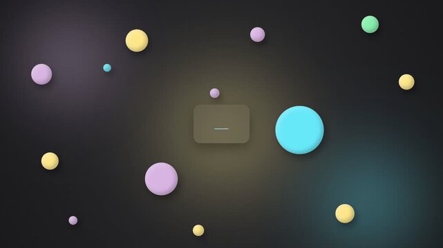 A dark aesthetic composition featuring glowing colorful spheres and a central rectangular panel creating an imaginative atmosphere of depth and futuristic digital art generation for users