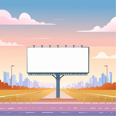 Obraz premium Blank roadside billboard mockup in a modern city landscape with sunset sky background