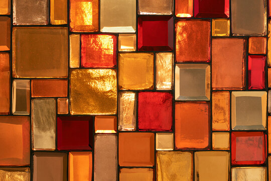 Vibrant Stained Glass Mosaic Texture Background in Warm Colors