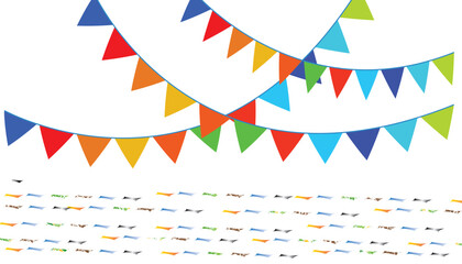 Fototapeta premium Set of colorful decorative bunting flags with abstract patterns and gradients for festive celebration design