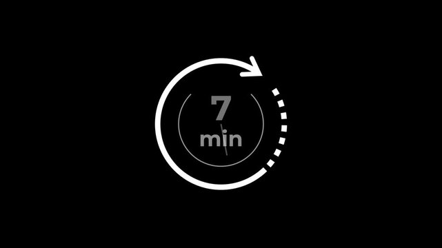 7 min clock icon animation. Clock 7-minute icon Digital and analog clock 7 minutes isolated on black background. and creating a stunning video.4k video.