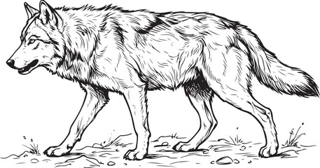 Fototapeta premium Detailed Black And White Wolf Illustration Showing Wildlife, Nature, And Animal Sketch