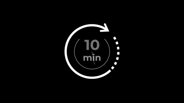 10 min clock icon animation. Clock 10-minute icon Digital and analog clock 10 minutes isolated on black background. and creating a stunning video.4k video.