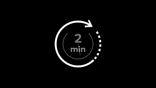 2 min clock icon animation. Clock 2-minute icon Digital and analog clock 2 minutes isolated on black background. and creating a stunning video.4k video.