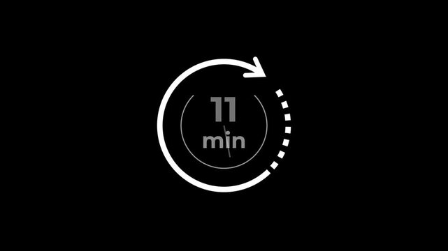11 min clock icon animation. Clock 11-minute icon Digital and analog clock 11 minutes isolated on black background. and creating a stunning video.4k video.