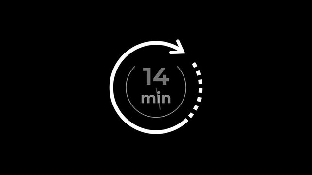 14 min clock icon animation. Clock 14-minute icon Digital and analog clock 14 minutes isolated on black background. and creating a stunning video.4k video.
