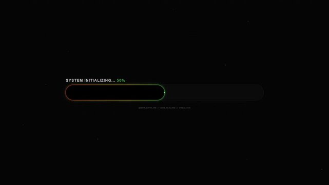 Digital system initialization progress bar on dark screen