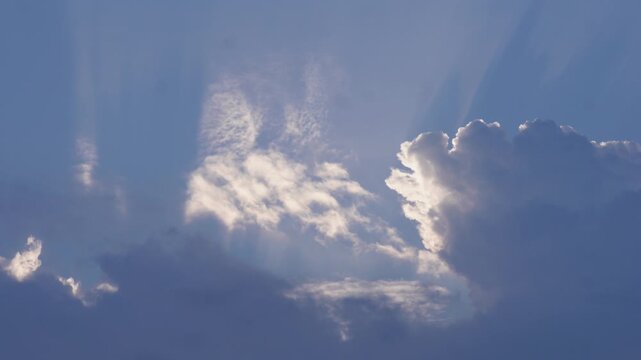 Blue sky with white clouds and soft sunlight