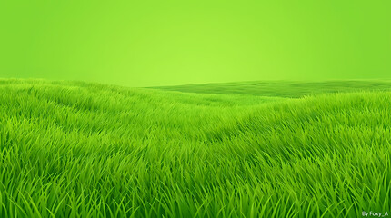 Obraz premium Lush vibrant green grassy field stretching across a rolling landscape under a soft summer sky featuring stylized textures and bright neon hues captured in a wide digital angle to highlight the fresh n