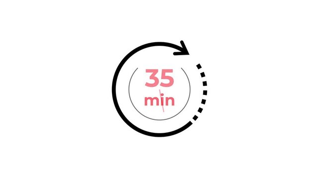 Timer graphic with rotating arrow counting down from 35 minutes on a clean background