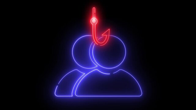 Glowing neon people icons with red hook