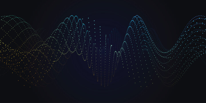 Abstract digital wave background with glowing blue particles. Futuristic data visualization vector. Tech soundwave and energy flow concept.