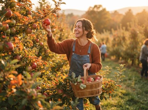 woman picking apples