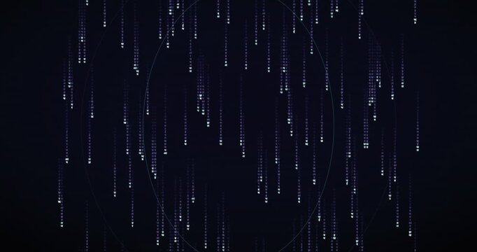 Devanagari characters fall slowly in a violet matrix rain animation with a center-depth tunnel effect.