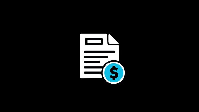 Animated icon showing an invoice with a dollar sign on a clipboard and a checkmark signifying approval icon animation.
