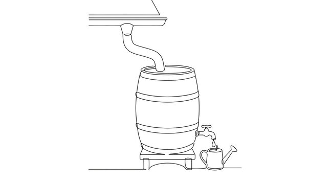 rainwater harvesting system continuous line drawing vector