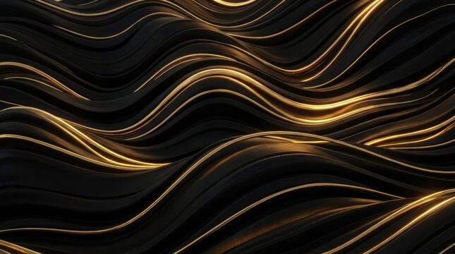 Abstract black and gold wavy 3D liquid texture