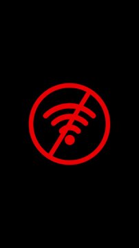 No wi-fi connection sign animation on black background, for digital connectivity, issues wifi internet