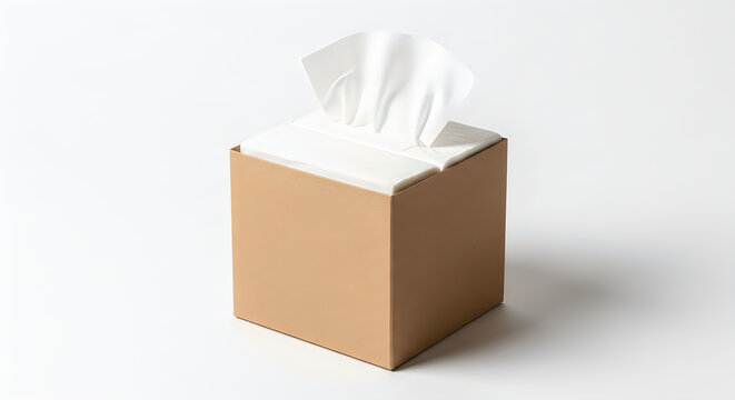 Brown paper trash bag with white tissue paper peeking out isolated on white background