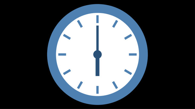 Minimalist Blue Analog Clock Face Icon Showing Six O'Clock - Professional Time Management and Productivity Concept Illustration for Business Scheduling, Deadlines, and Punctuality Branding