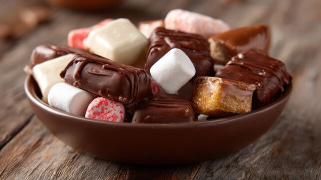 Assorted candy bars in a bowl