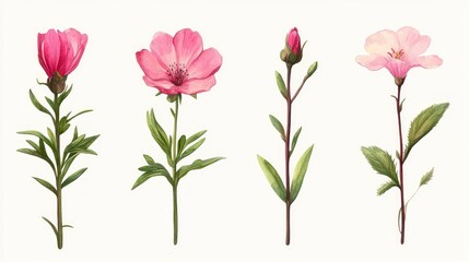 Fototapeta premium Botanical illustration highlighting the stages of flower blooming.