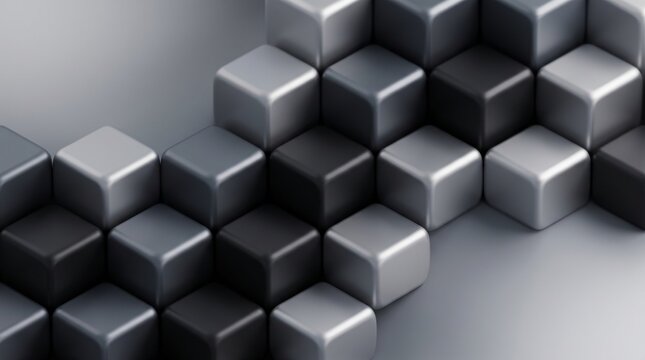 Balanced soft 3D plastic geometric grid background in black, gunmetal and silver with clear copy space