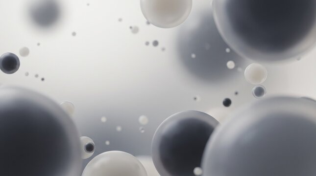 Balanced soft 3D plastic soft particle bokeh background in charcoal, mid grey and off-white with clear copy space
