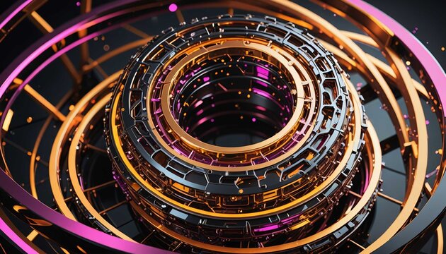 3D futuristic metallic mechanism ring abstract technology background