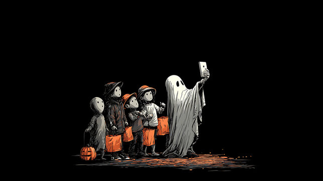 ghost making a silly prankster pose, isolated on black background