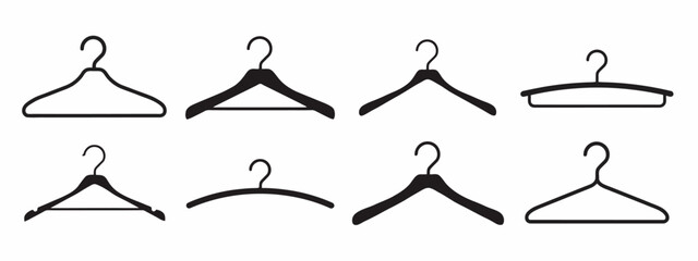 Obraz premium Clothes hanger icon set wardrobe closet fashion garment accessory line art vector isolated on white background
