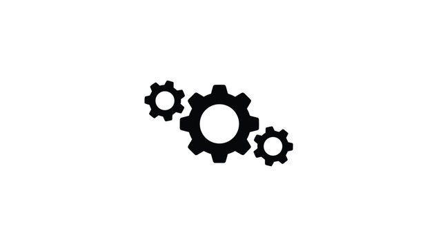 Three black mechanical gears or cogs of different sizes linked together symbolizing system settings or industrial processes.