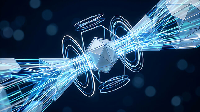 Quantum Energy Core with Glowing Optical Fiber Beam and Crystals