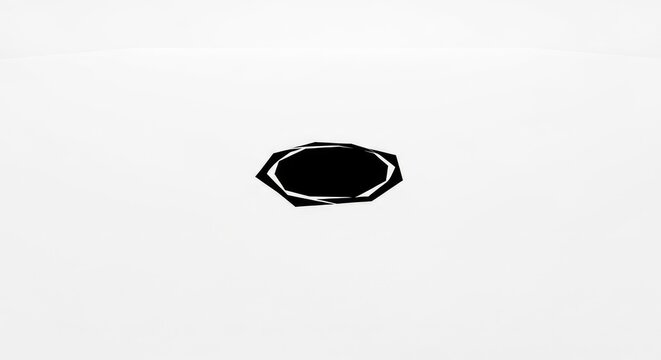 A stark, empty, pure white field featuring a singular, deep black geometric shape suggesting a conceptual vacuum and profound negative space, separation, gap, stark