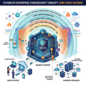 Futuristic Enterprise Cybersecurity Concept Zero Trust Gateway Implementation for Enhanced Data Protection