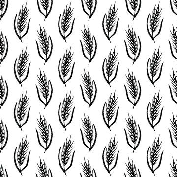 Seamless pattern with hand drawn cereal wheat oat rye barley rice ears spikelet Organic healthy food For decorative print, fabric, package, background