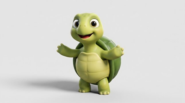 Cute Cartoon Turtle Standing Upright with Open Arms.