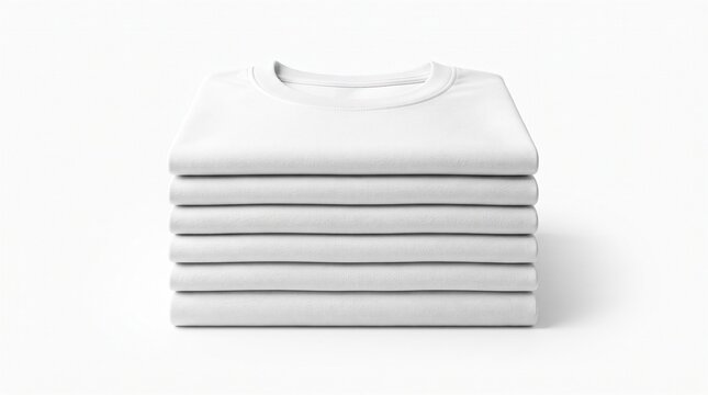 Stack of Blank White Folded T-Shirts for Apparel Branding Mockup Presentation