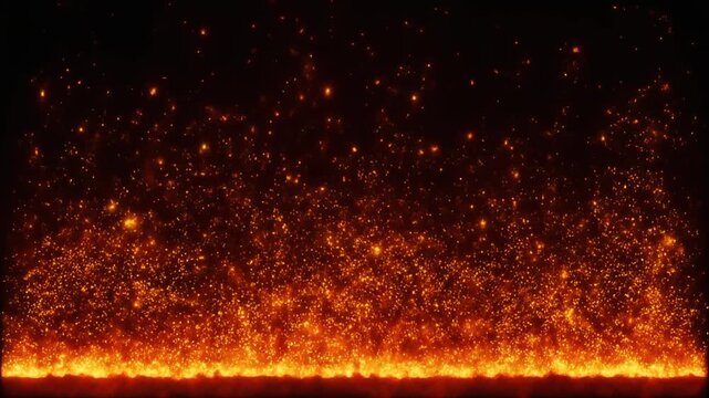 Dynamic Fire Flames with Rising Sparks on Black Background Loop