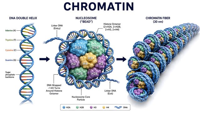 Chromatin Structure and DNA Packaging Around Histone Proteins Diagram