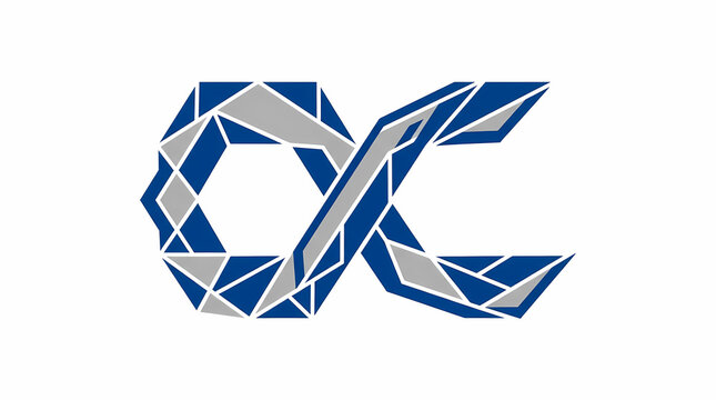 Alpha logo with blue geometric low poly design on white background