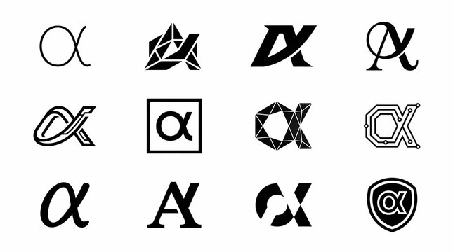 Alpha logo set with modern minimalist greek symbol designs