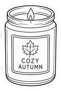 Cozy Autumn Jar Candle Sticker Line Art Vector