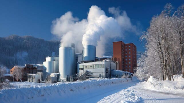 District biomass heating plant in winter