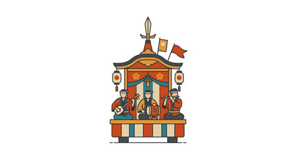 Fototapeta premium Tall traditional Japanese festival float featuring festive musicians
