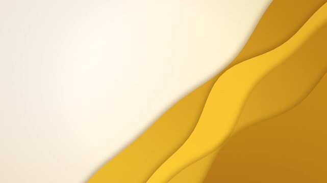 Abstract paper cut style background with smooth layered yellow and gold waves tilted at forty five degrees, covering only the lower right diagonal part of the frame over a clean warm cream backdrop. S