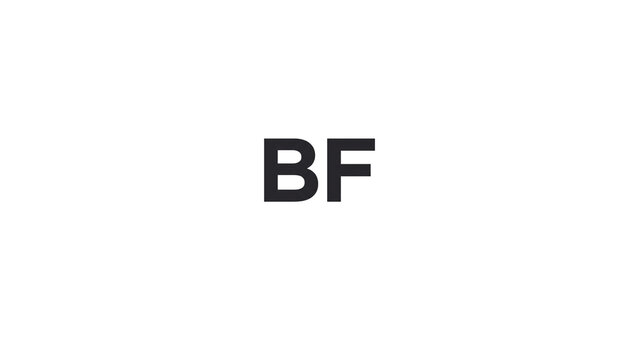 Minimalist BF letter logo on white background. Bold black typography for branding. Modern sans-serif initial monogram for corporate identity.