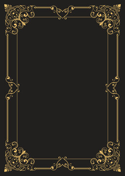 Gold frame with scrollwork patterns, vintage card element.