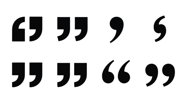 Black quotation marks vector set, classic punctuation icons for text layout, minimalist speech marks and commas for editorial design isolated PNG with Transparent Background Editable EPS UI, UX